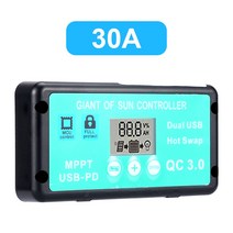 태양열설치 가정용 태양광 패널 자가발전 3060100A MPPT 태양 광 충전 컨트롤러 듀얼 USB LCD 디스플레이12V 24V 자동 전지 배터리 충전기 레귤레이터 부하 포함, 02 30A