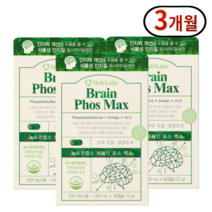 포스파티딜세린 두뇌 건강 관리 수험생 학생 영양제 인지력 기억력 개선 징코 은행잎 추출물 혈액순환 항산화 도움 식물성 인지질 건강기능식품 식약처인증, 3개, 60정