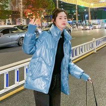 남자 여자 유니 유광 패딩 점퍼 여성용 면화 코트 짧은 스탠드 칼라 2021 새로운 겨울 한국어 버전 광택 느슨한 두꺼운 면화 퍼퍼 재킷 숙녀 조수