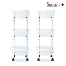 센스업 (원형 1+1 화이트) 트위스트 3단 트롤리 선반, 화이트, 화이트