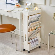 북카트 4단 책꽂이 이동식 북 트롤리 북트레일러, 핑크