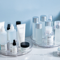 투명 회전 트레이 좁은 공간 깔끔하고 심플한 정리수납 360도회전 양념통 선반 소스통 화장품 정리대 냉장고정리 소형+대형 (1+1)