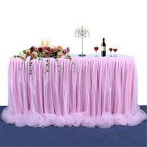 웨딩 투투 얇은 명주 그물 테이블 스커트 커버 식기 천 베이비 샤워 생일 183x77 cm, type 02 pink, 183 x 77 cm