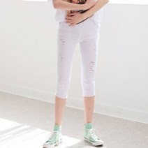 뉴클로 여성용 7부 빈티지 포인트 데미니 밴딩 스키니진 청바지 [19A1B]