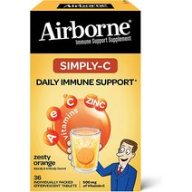 Airborne Simply C 500mg 비타민 아연 발포성 정제 포함 강력한 항산화제 A ampamp E - 36 음료 강렬한 오렌지 맛