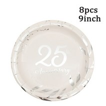 25/50 주년 골드 실버 브론징 종이컵 접시 냅킨 성인 생일 파티 기념일 결혼식 장식, 06 silver B