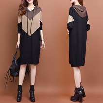 잇츠스타일 중년 여성 데일리 3color 배색 후드 미디원피스