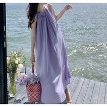 여름 넥셔링 민소매 퍼플 롱원피스 데일리룩 바캉스룩 루즈핏 체형커버 원피스