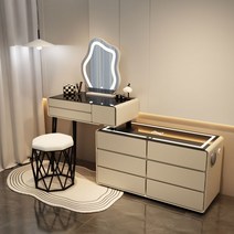 MONTHERIA 다용도 화장대 수납화장대세트(LED 거울+의자+USB 스마트 충전 포함) A598-27, 80cm-B, 카키+6 서랍