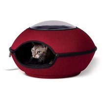 K&H Pet Products Thermo Lookout Pod 대형 고양이용 실내 온열 고양이 침대 동굴 소형 또는 및 새끼 고양이를 위한 보온 매트 은신처 - 클래식 레드, Classy Red