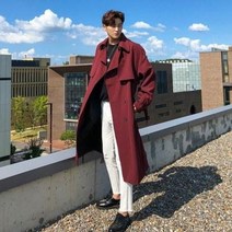 트렌치코트 남성 트렌치코트 2019 더블 트렌치남 하프코트 남파춘추 무릎 위를 멋스럽게