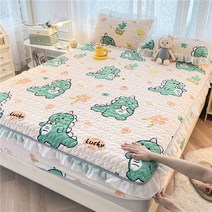 융단 면 침대 싱글 레이스 겨울 두꺼운 커버 매트리스, 아기 공룡, 레이스 베갯잇 두 개.