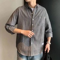 남성 줄무늬 셔츠 루즈핏 7부소매 남방 봄 가을 의류 ZH23032719