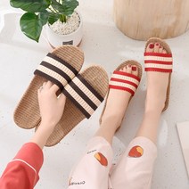 달밤마켓 라탄비치슬리퍼 스트라이프 왕골거실화 층간소음방지실내화 커플화 사무화, 250~255 레드39-40-MWBM06