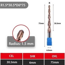 Ucheer 1pc 4mm 6mm 테이퍼 볼 코 엔드 밀 텅스텐 솔리드 카바이드 코팅 콘 cnc 밀링 커터 목공 조각 비트, d6-1.5r-30.5cl