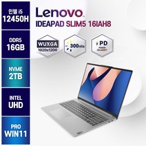 레노버 아이디어패드Slim5 16IAH8 5D i5-12450H 가성비노트북, 83BG0008KR, WIN11 Pro, 16GB, 2TB, 코어i5, 그레이