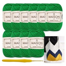 [니뜨] 램스울 메종 뜨개실 (50g) x 10볼 + 코바늘가방뜨기 도안+모사용 코바늘 4/0호, 26(초록)