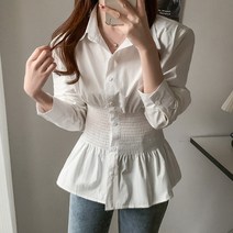 [한손에요]카밀레 봄신상 페미닌 오피스 데일리룩 허리 밴딩 A라인 긴팔 블라우스 2컬러