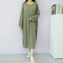 빅걸스토리 빅사이즈 여성 긴 주머니 라운드 오버핏 스판 이지웨어 롱 원피스