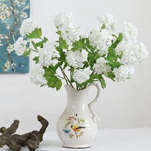 YalzoneMet 4피스 67.9cm(26.8인치) 가막나무 조화 눈덩이 실물 같은 긴 줄기 리얼 터치 화이트 소형 수국 라텍스 꽃 홈 데코 테이블 센터피스 꽃꽂이, 4 Viburnum White