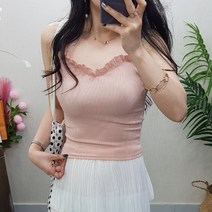 제이후 슬림 골지 세미 크롭 프릴 여성 끈 나시