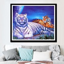 백호와 백두산 호랑이 커플 보석십자수 동물 풍경 집에서 취미 인테리어 벽장식 비즈 그림 만들기, 60x45cm