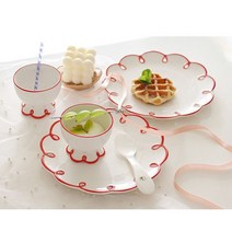 꽃무늬 디저트 플레이팅 접시 홈파티용 샐러드 케이크 과일 브런치도자기 그릇, 블루