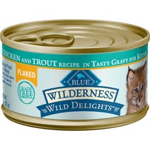 Blue Buffalo Wilderness Wild Delights 새끼 고양이를 위한 맛있는 그레이비 속 조각 치킨 송어 그레인 프리 고양이 사료 통조림 3온스 24개입