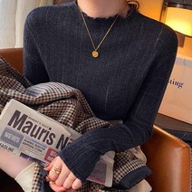 밍키비 Minky Bee 100071C 골지니트 스판좋은 여성 이너 물결니트 목폴라 티셔츠