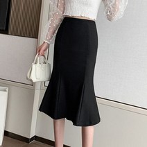 인어 스커트 하이 웨이스트 세련된 프릴 패키지 힙 오피스 레이디 슬림 스트레치 펜슬 미디 여성