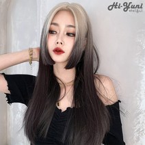 하이유니 옴브레 히메 컷 롱 헤어 긴머리 통가발 가발 60cm + 가발망 + 거치대 세트, 골드그라데이션
