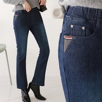 빅빅몰 [본딩기모] 삼선포인트 밴딩 부츠컷 데님 앞트임 여성용 빅사이즈 기모 융 청바지