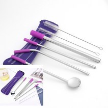 휴대용 스텐 빨대 6종 퍼플 다회용빨대 다회용각인빨대
