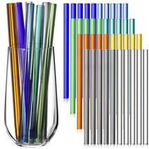 Layhit 벌크 재사용 가능한 대형 유리 빨대 40개 12 x 200mm 높이 붕규산 다채로운 스트레이트 비산 방지 주스 차 커피 칵테일 레모네이드 밀크셰이크 버블 티용, 12 x 200 mm, Straight Style