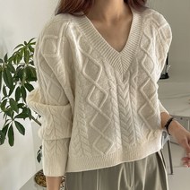 디어제인 브이넥 케이블 니트 v00029
