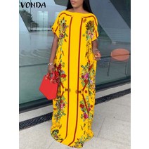 여름 오프 숄더 맥시 드레스 2022 vonda 빈티지 반팔 꽃무늬 프린트 홀리데이 파티 드레스 vestidos oversized robe femme