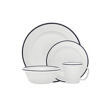 디너웨어 세트 비스트로 블랙 밴드 디너 샐러드 접시 수프 그릇 - 16개 세트, Blue