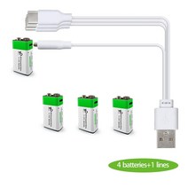 멀티배터리 골프카트 스쿠터배터리 보트배터리 장난감 원격 제어 인터폰 등에 사용 가능한 충전식 배터리 9V USB 충전 650mAh 6F22, 3.4PCS9v