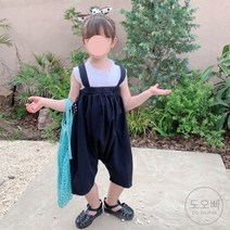 도오빠 아동 점프수트 나시 멜빵바지 민소매 밴딩 7부바지 와이드팬츠 프릴 레이스 땡땡이 여름 여아점프수트