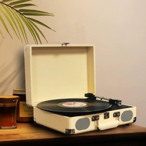 블루투스 턴테이블 스피커 바늘 레트로 LP 레코드 플레이어 레코드판 인테리어 소품 오디오, 플러그인, 양가죽 오프화이트