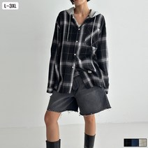 빅사이즈 후드 체크 셔츠