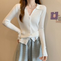 안녕릴리 여성 카라 V넥 골지 니트 가디건