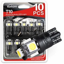 Yorkim T10 LED 전구 6500K 제론 화이트 비극성 6세대 194 인테리어 자동차 돔 지도 도어 마커 번호판 트렁크 조명 168 W5W 2825 소켓 10개 팩