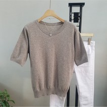 상상그이상 여성용 부드러운 캐시미어 터치 라운드 반팔 니트