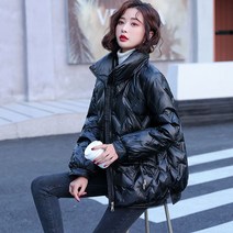 핫템굿템 캐주얼 루즈 하이넥 유광 옆트임 숏패딩