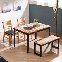 식당 업소 매장용 아카시아 원목 4인용 사각 식탁 + 벤치 SET(115cm) 일자 20평 주방, 내추럴