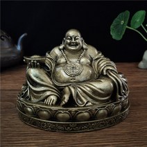 불상 부처 불교 염주 조각 관세음보살Chinese Feng Shui Laughing Buddha Statue Man-made Jade Stone Orna, 01 Bronze