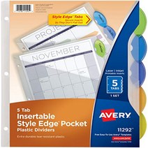 AVERY Insertable Style Edge Plastic Dividers with Pockets 5 Multicolor Tabs 1 Set (11292) null, 1 Set (11292), 5 Multicolor T