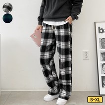 가비진 여성용 포근 밴드 겉기모 체크 밴드 일자 와이드 롱기장 팬츠 바지