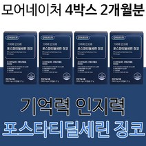 기억력 인지력 뇌 포스파티딜세린 포스파딜세린 징코 영양제 건강기능식품 수험생 청소년 중년 노인 20대 30대 40대 50대 도움되는 건강식품, 4박스2개월분(추천할인)